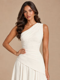 One Shoulder Prom Dress A-line Ruched Women Wedding Formal Gowns