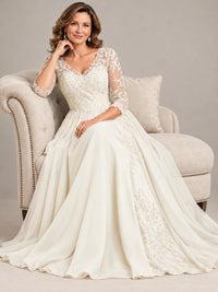 Sequin Lace A-Line Mother of the Bride Dress with 3/4 Sleeves