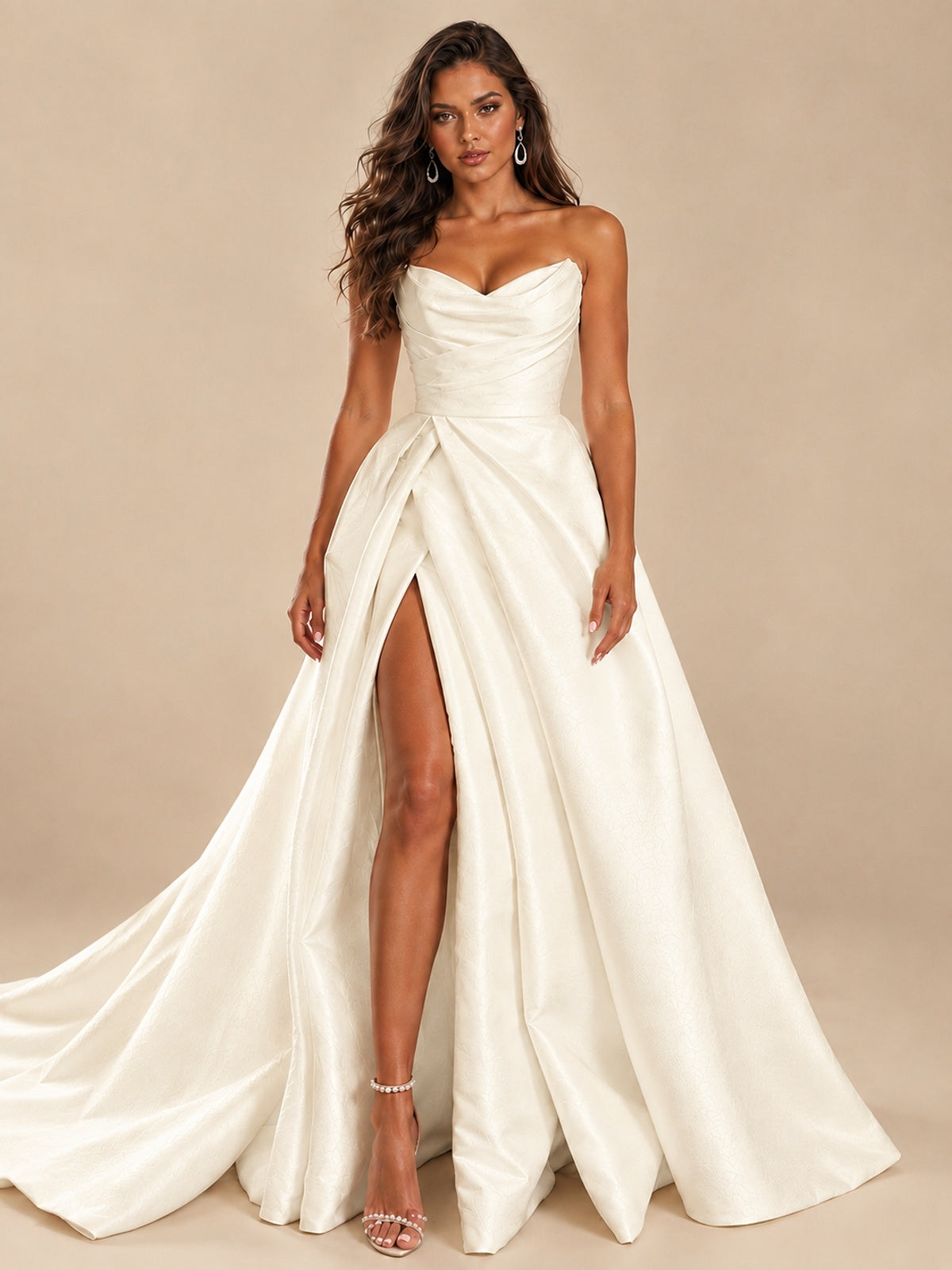 White Satin Wedding Dress with Slit Casual Bridal Formal Gowns