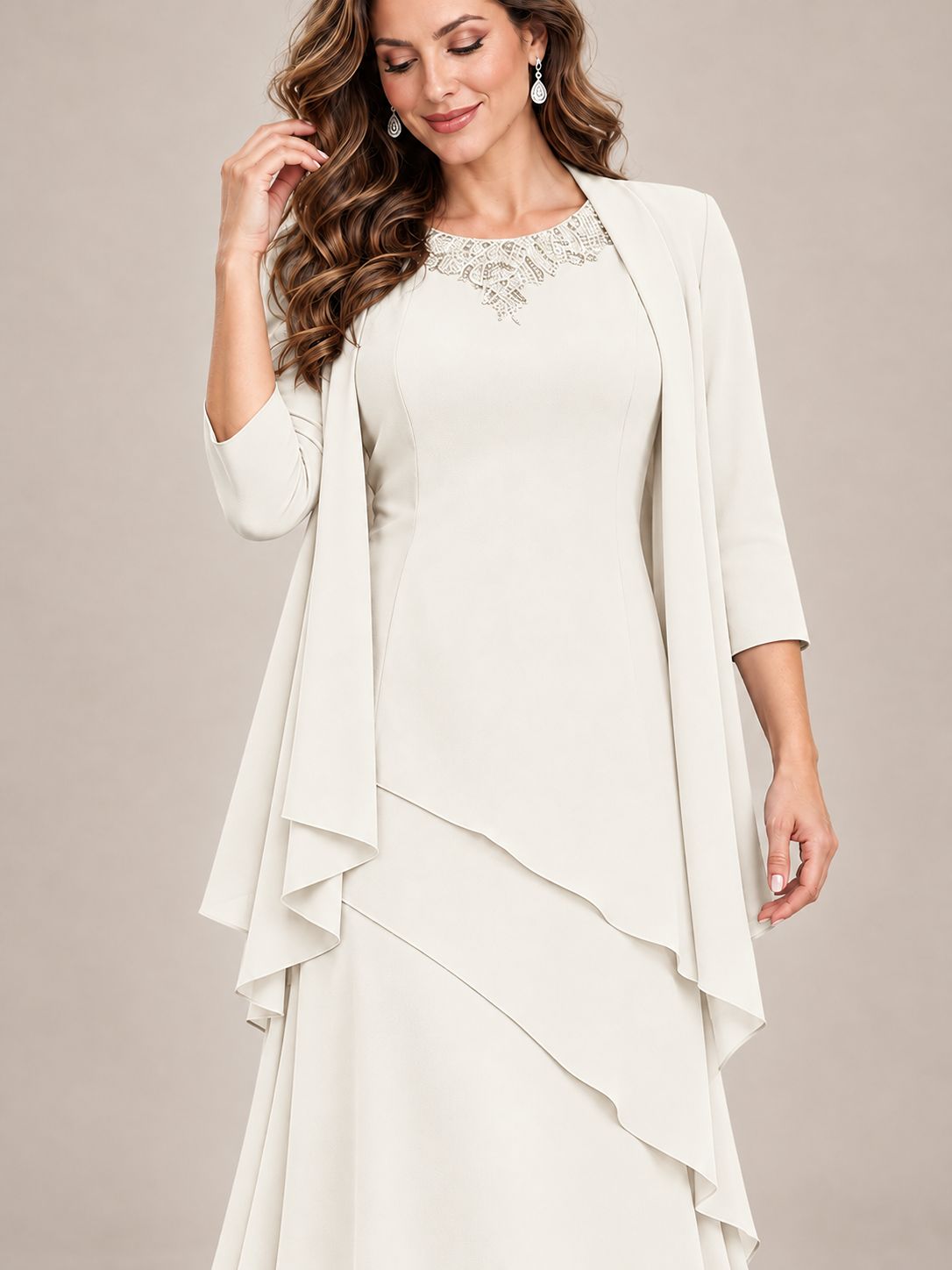 Dusty Blue Two-Piece Chiffon Mother of the Bride Dress with Jacket