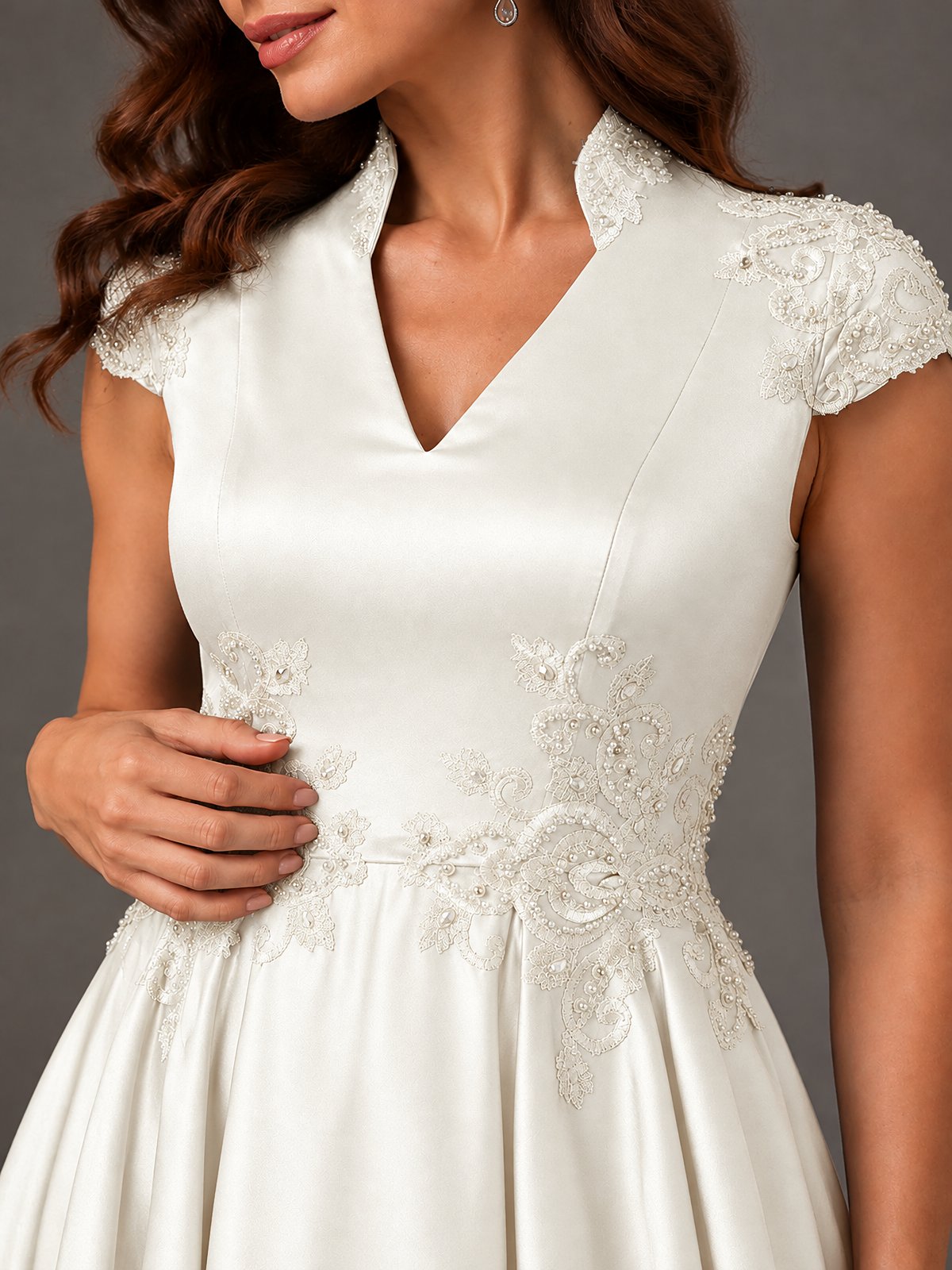 Lace Appliqué A-Line Satin Maxi Dress