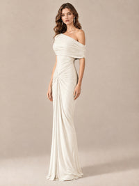 Elegant Draped Off Shoulder Ruched Mermaid Chiffon Formal Evening Gown