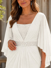 Elegant V-Neck Sequined Chiffon Mother of the Bride Dress with Flutter Sleeves