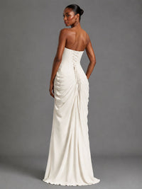 Strapless Bodycon Pleated Chiffon Formal Dress with Slit