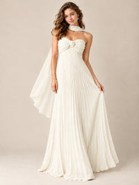 Sweetheart Neckline Pleated Prom Dress Strapless A-line Formal Dress with Flowy Scarf