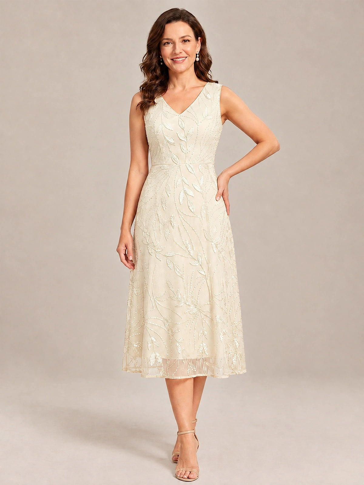 Tea Length Sequin Lace Mother of the Bride Dress with Chiffon Jacket