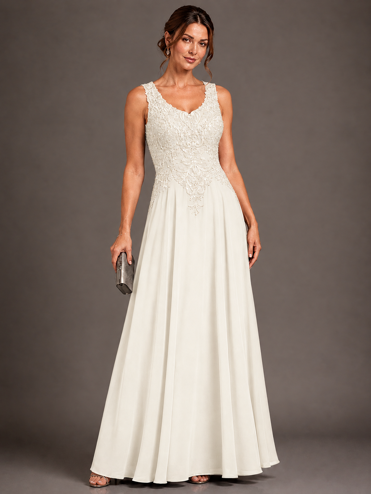 A-line 2 Pieces Chiffon Appliques Mother of The Bride Dresses with Jackets