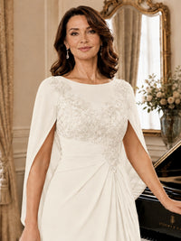 Elegant Applique Chiffon Mother of the Bride Dress with Cape Sleeves