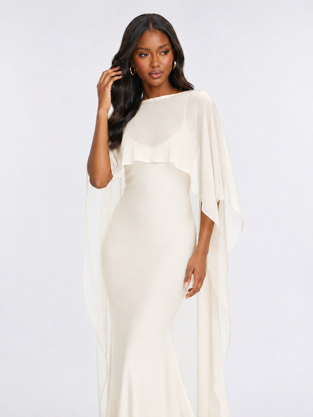 Satin Cape Prom Dresses Meramid Maxi Dress