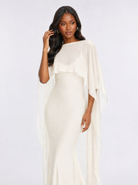 Satin Cape Prom Dresses Meramid Maxi Dress