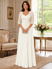 Chiffon Lace Applique Mother of the Bride Dress with 3/4 Sleeves