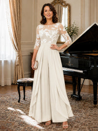 Lace Applique Wide-Leg Chiffon Mother of the Bride Jumpsuit