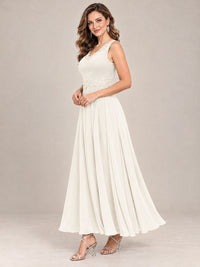 Dusty Blue Floral Lace Chiffon Mother of the Bride Dress with Jacket