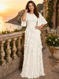 Elegant Chiffon Mother of the Bride Dress with Flutter Sleeves and Ruffle Skirt