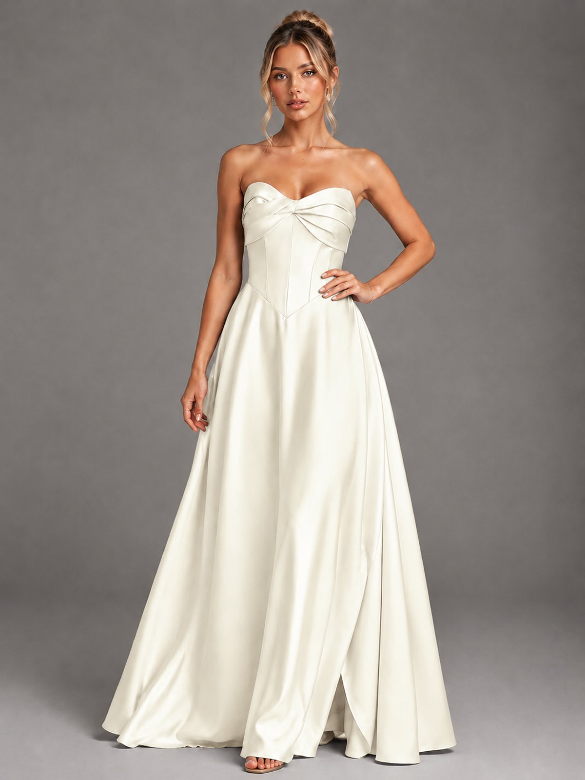 Sweetheart Neck Strapless Satin A-Line Prom Dress