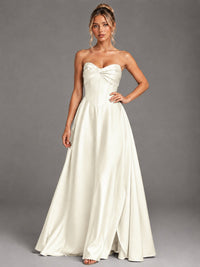 Sweetheart Neck Strapless Satin A-Line Prom Dress
