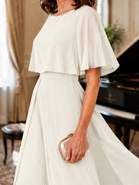 Chiffon Mother of the Bride Jumpsuit with Layered Cape Sleeves