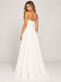Butter Yellow Ruched Spaghetti Strap Drop-Waist Prom Dress