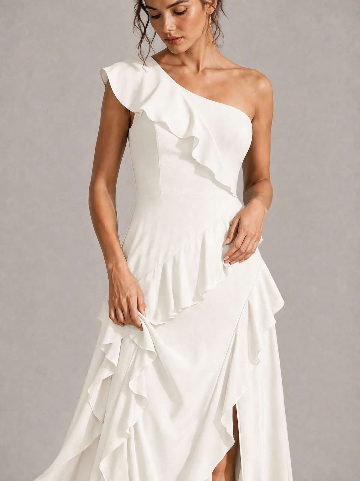 Sage Green One Shoulder Ruffle Bridesmaid Dress