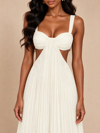 Butter Yellow Pleated Cutout Maxi Dress