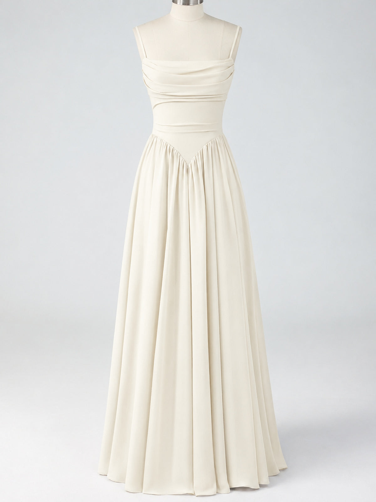 Spaghetti Strap Ruched Chiffon Maxi Dress with Backless