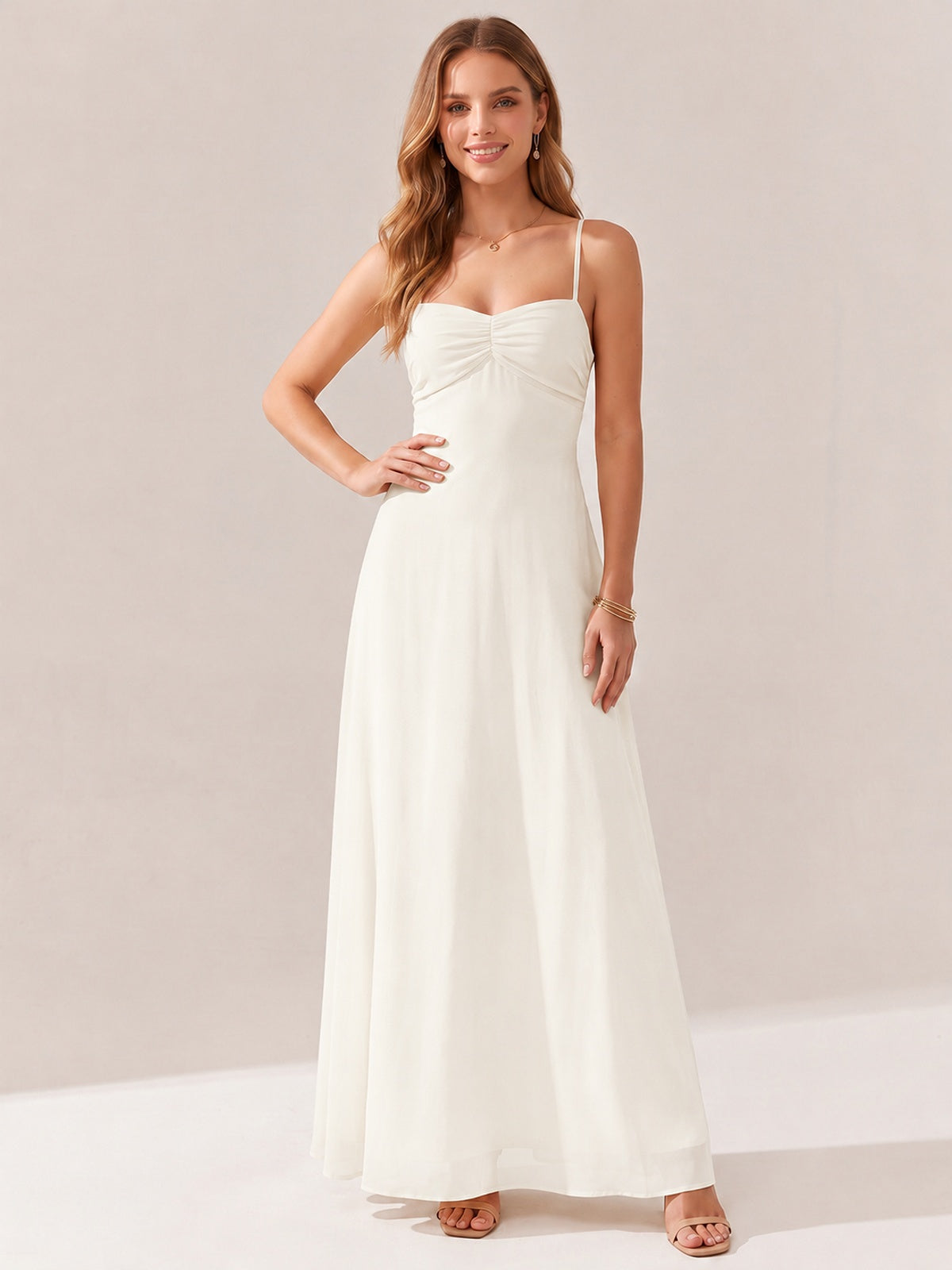 JOVELLEE Yellow Sweetheart Ruched Bust Chiffon Maxi Dress
