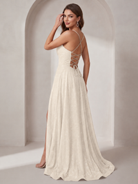 Sparkly Cowl Neck Corset Long Prom Dress with Slit A-line Tulle Ball Gown