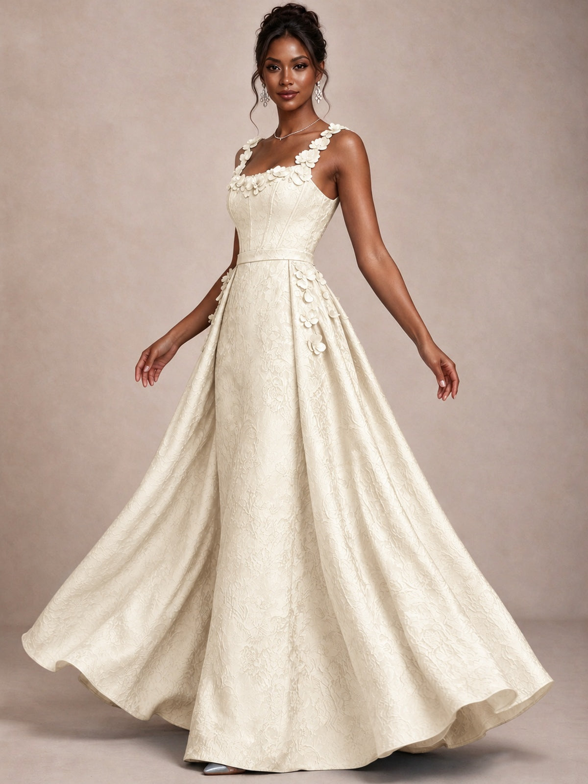 Light Blue 3D Floral Jacquard Prom Dress with Detachable Overskirt Corset Gown