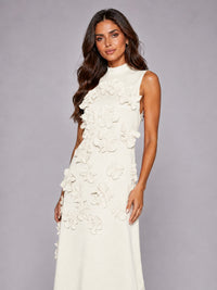 3D Floral Applique High Neck Prom Maxi Dress