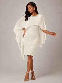 Floral Sheath Mother of the Bride Dress with Cape Overlay