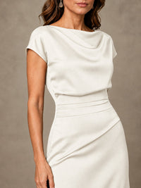 Cowl Neck Satin Mother of the Bride Dress with Ruched Waist