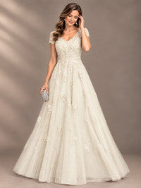 Lace Appliques A-line Mother of The Bride Dresses with Short Sleeves