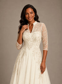 Embellished Appliques Mother of the Bride Dress with 3/4 Sleeves