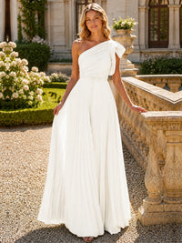 One Shoulder Pleated Chiffon A-Line Floor-Length Bridesmaid Dress