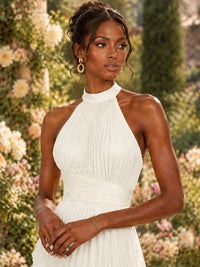 Wrap Pleated Prom Dress Halter A-line Chiffon Formal Wedding Dress