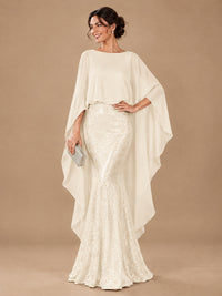 Sequin 2 Pieces Mother of the Bride Dress with Cap Sleeves Chiffon Formal Gowns