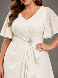 Jacquard Chiffon A-Line V-Neck High-Low Mother of the Bride Dress