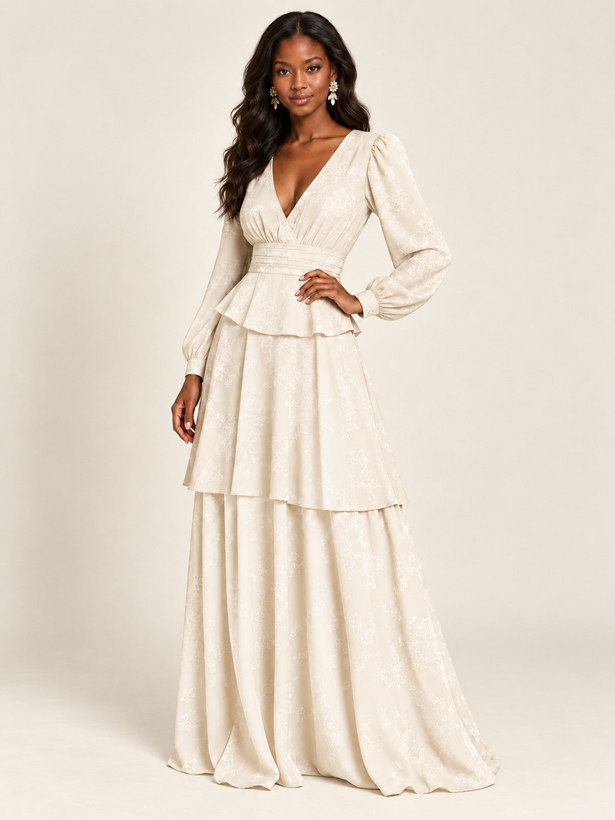 Blush Pink Floral Long Sleeve Maxi Dress