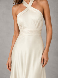 Sage Green Satin A-Line Bridesmaid Dress with Halter Neck