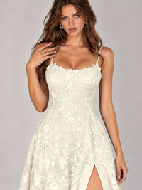 Floral Lace A-Line Prom Dress with Spaghetti Straps & High Slit