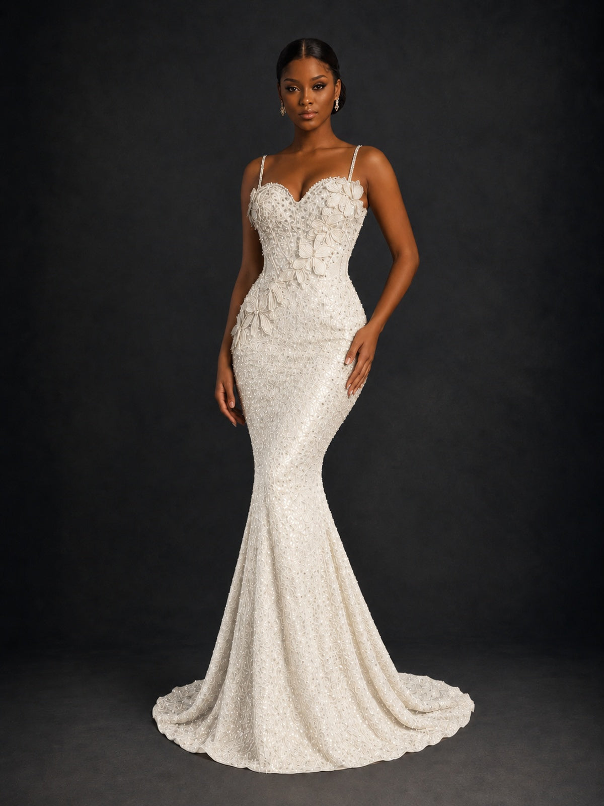 Sequin Mermaid Prom Dress with Floral Applique