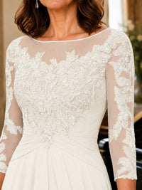 A-Line Chiffon Mother of the Bride Dress with Floral Applique 3/4 Sleeves