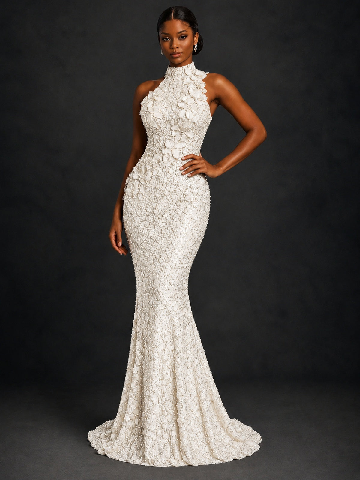 Sparkly Sequin High Neck Mermaid Prom Dress