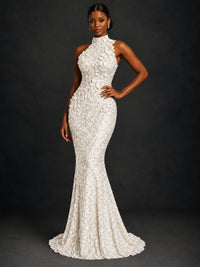 Sparkly Sequin High Neck Mermaid Prom Dress