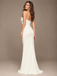 White Strapless Mermaid Maxi Dress with 3D Floral Appliques