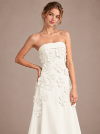 Yellow Strapless 3D Floral Appliques Maxi Dress