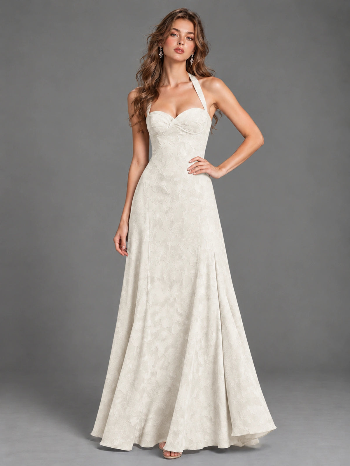 A-Line Halter Floral Chiffon Maxi Dress