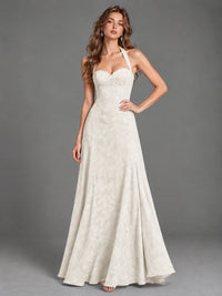 A-Line Halter Floral Chiffon Maxi Dress