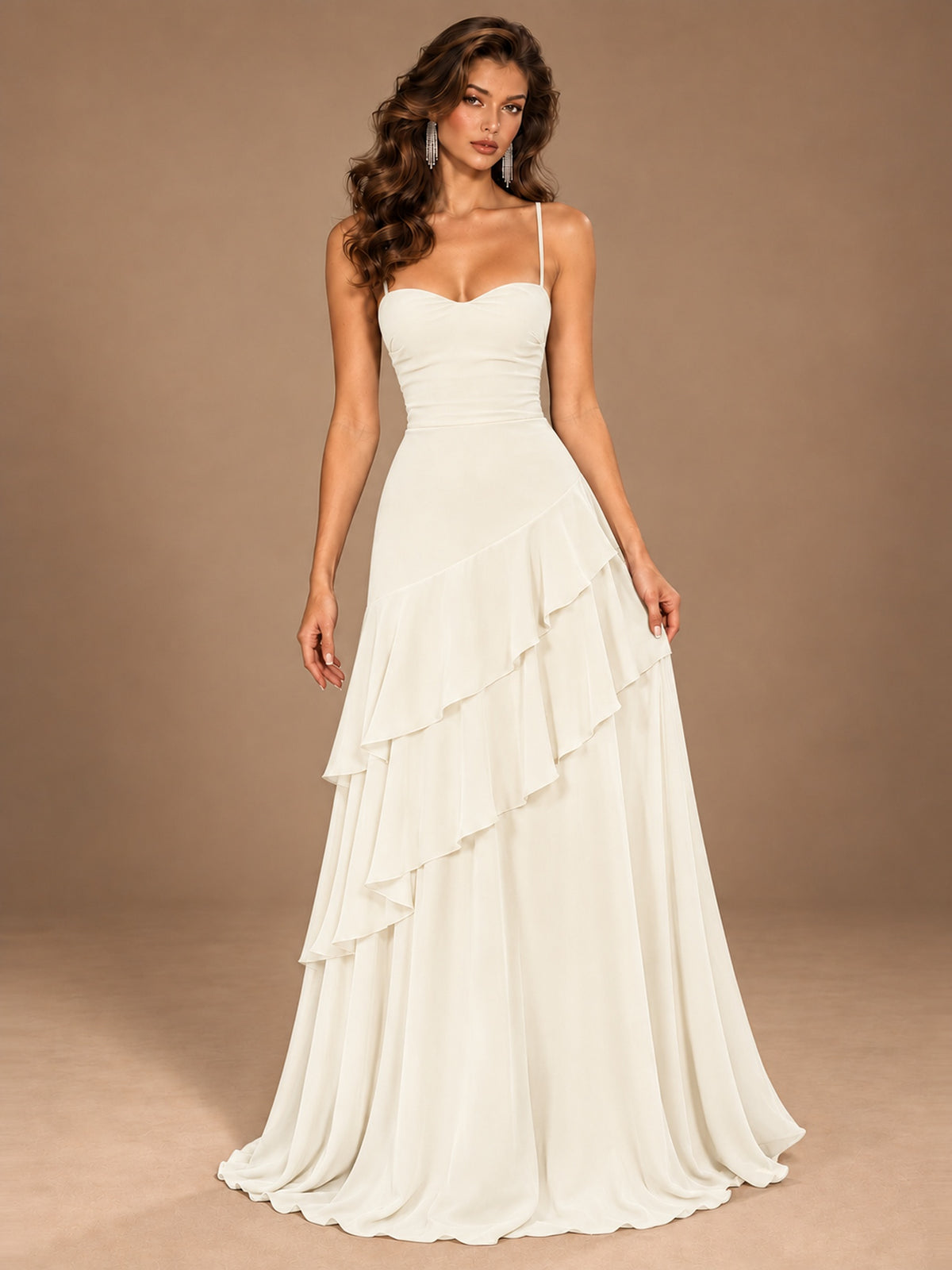 Sweetheart A-Line Ruffle Prom Dress with Spaghetti Straps