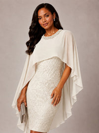 Floral Sheath Mother of the Bride Dress with Cape Overlay
